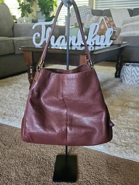Coach Madison Phoebe Pebbled Leather Shoulder Bag in Plum/Burgundy (Style 26224)